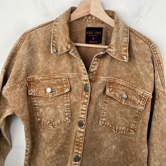 Black Label by CEST TOI Denim Button Down Acid Wash SHACKET Frayed Hem Medium - Picture 3 of 12